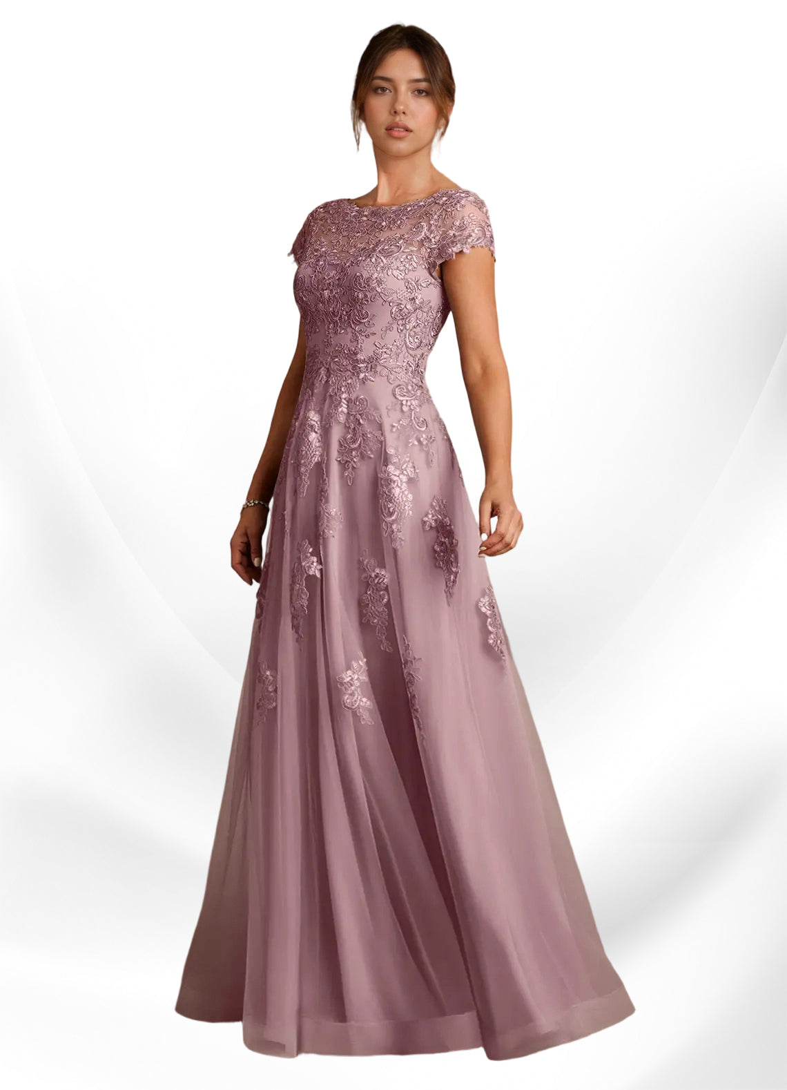 Augday A-Line Lace Chiffon Dress