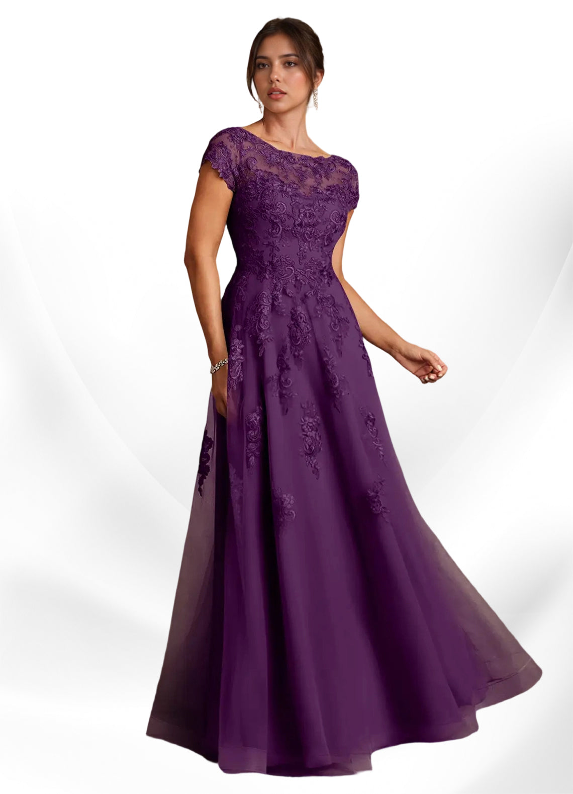 Augday A-Line Lace Chiffon Dress