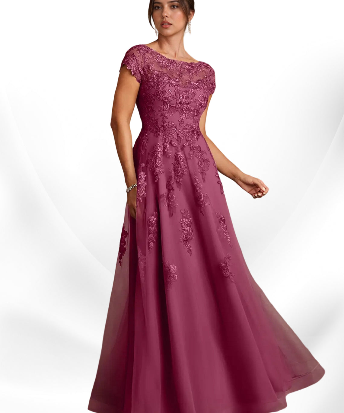 Augday A-Line Lace Chiffon Dress