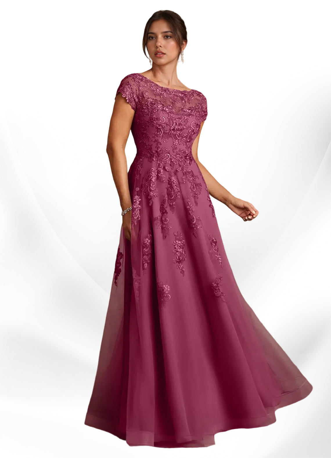 Augday A-Line Lace Chiffon Dress