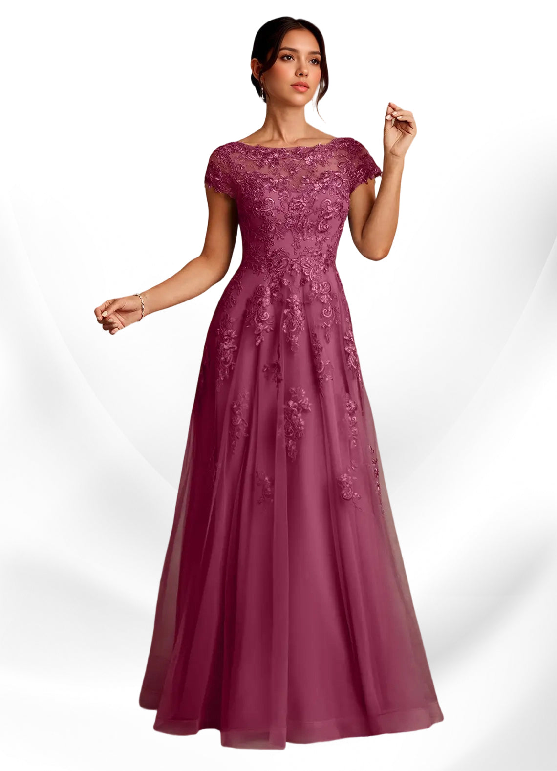 Augday A-Line Lace Chiffon Dress