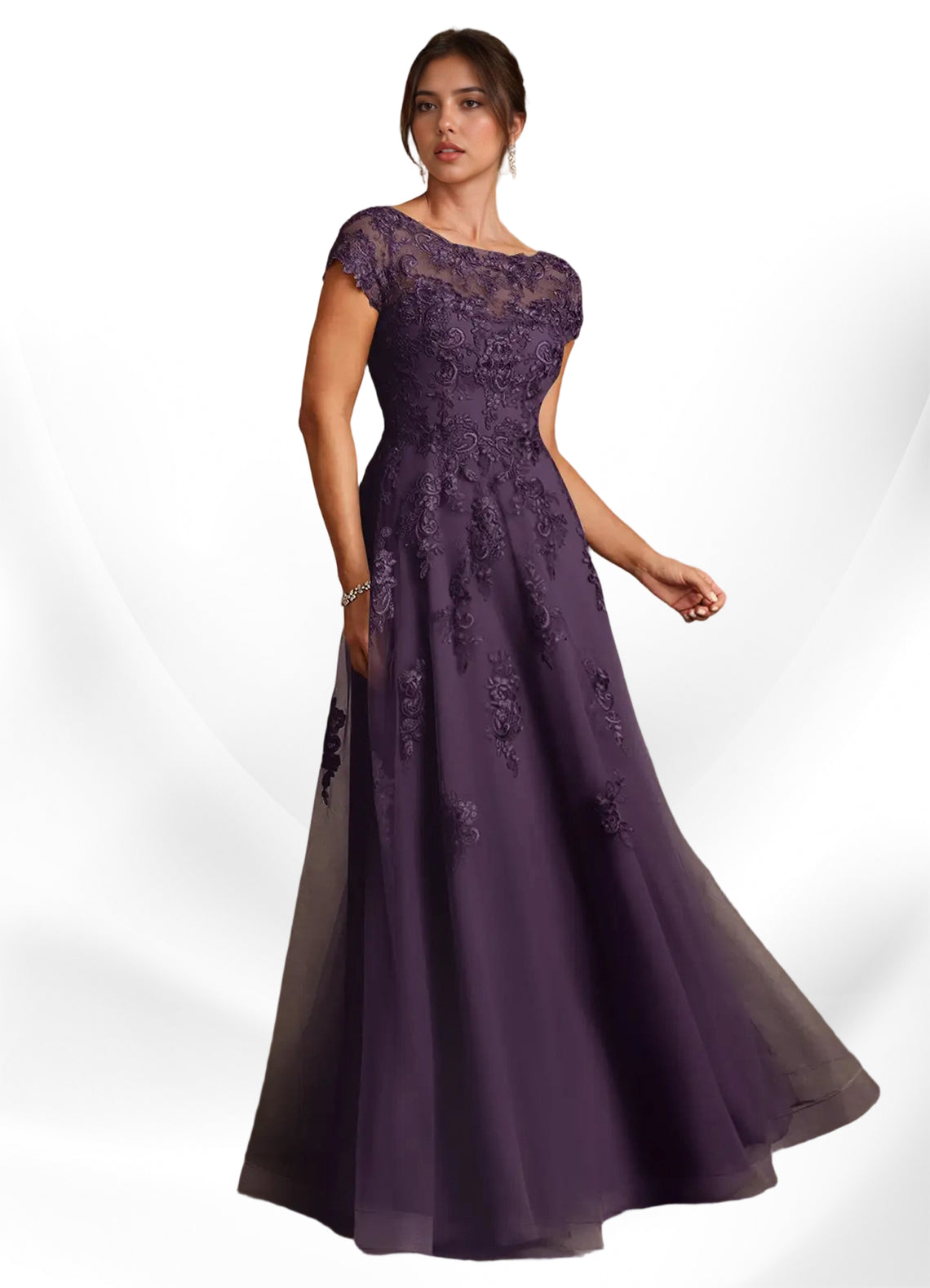 Augday A-Line Lace Chiffon Dress