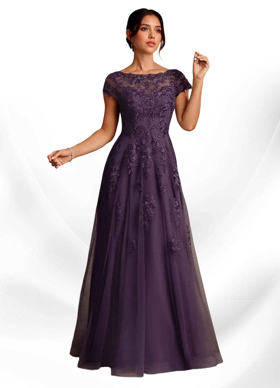 Augday A-Line Lace Chiffon Dress