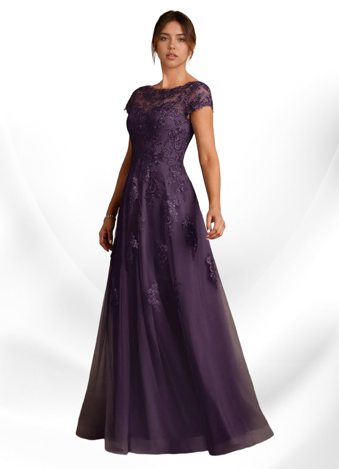 Augday A-Line Lace Chiffon Dress