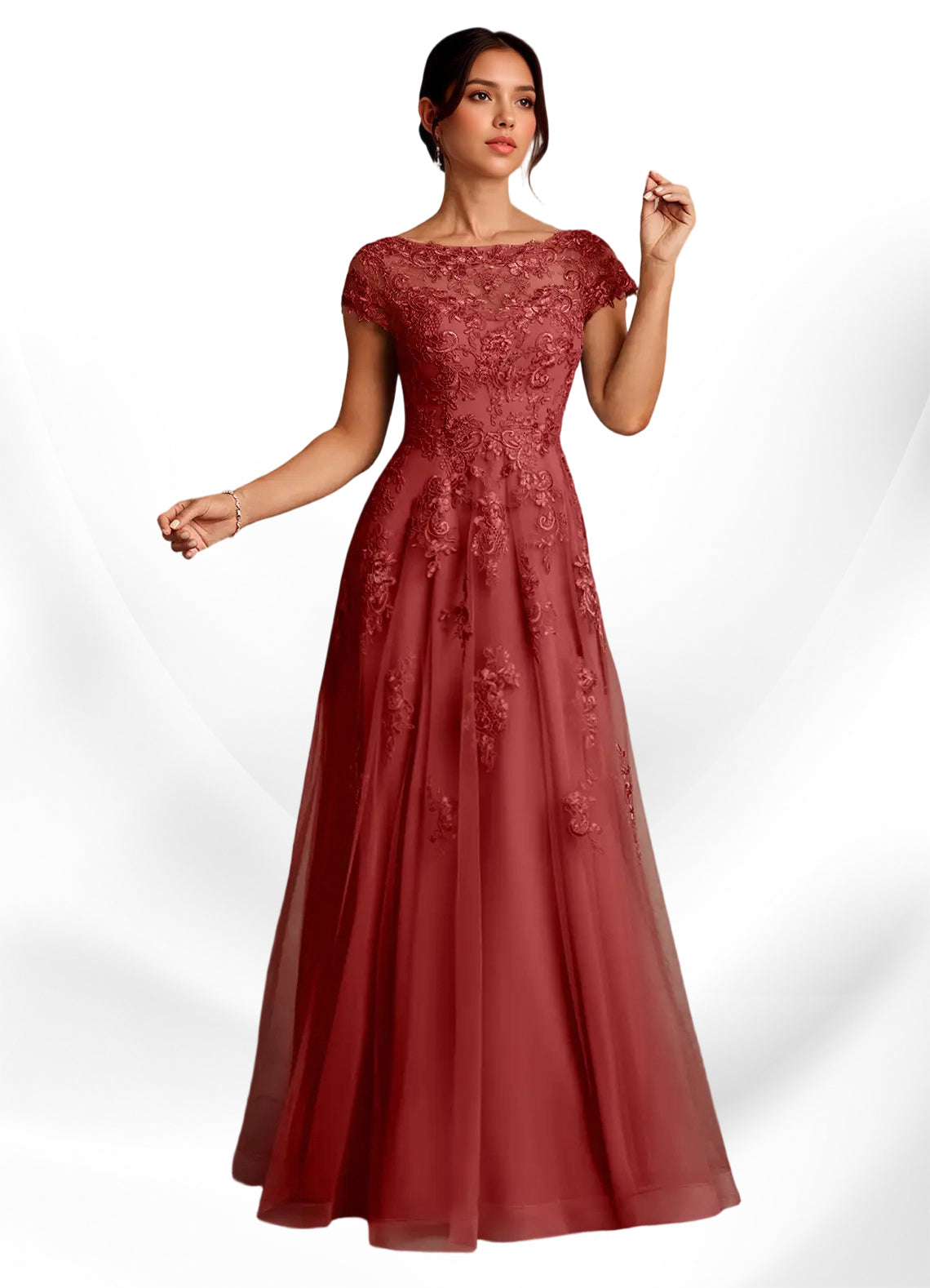 Augday A-Line Lace Chiffon Dress