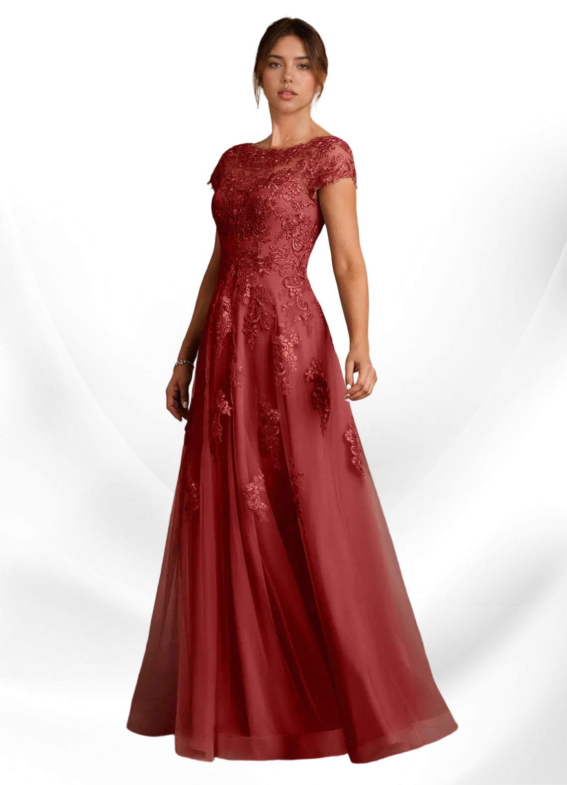 Augday A-Line Lace Chiffon Dress