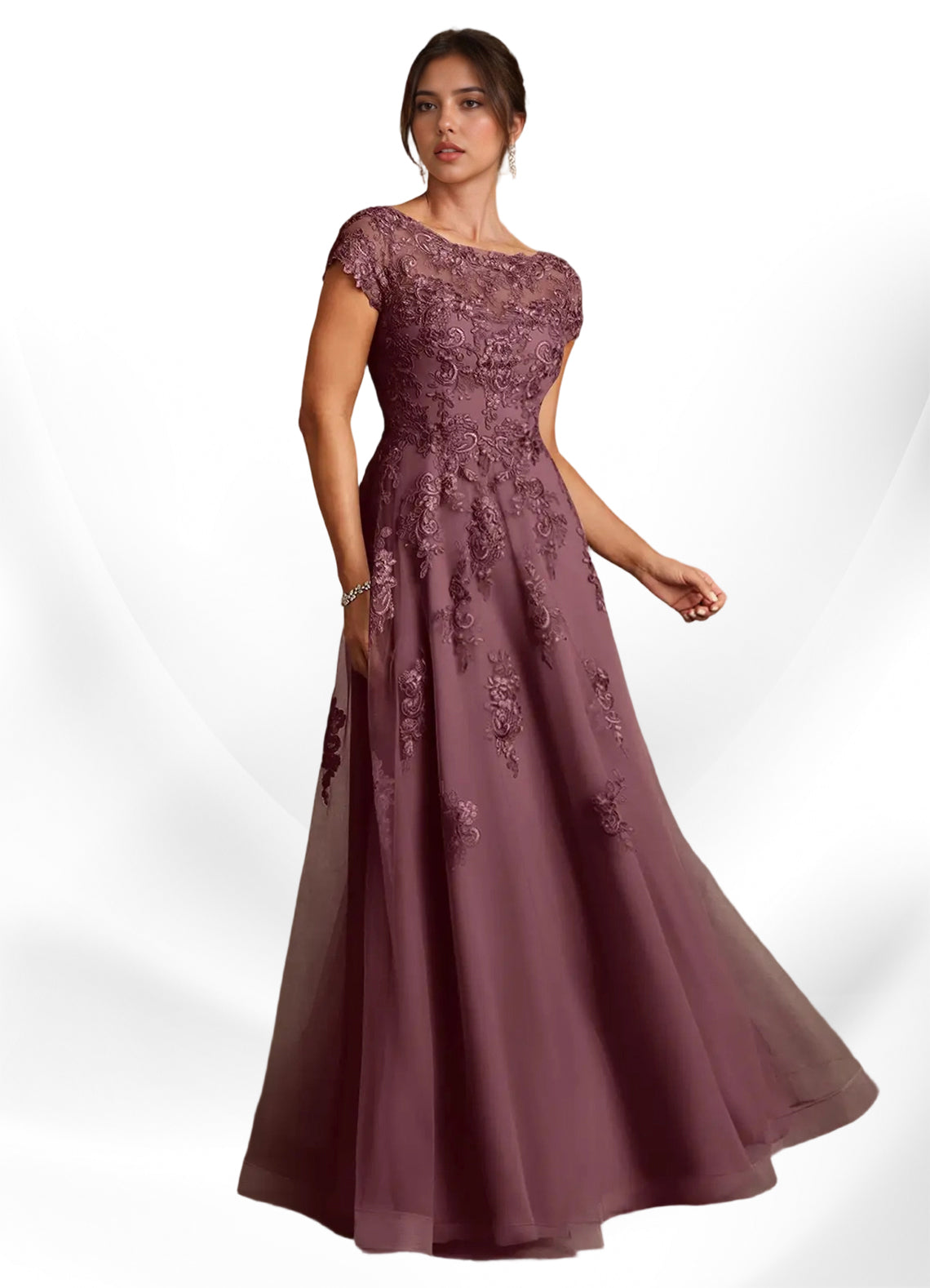 Augday A-Line Lace Chiffon Dress