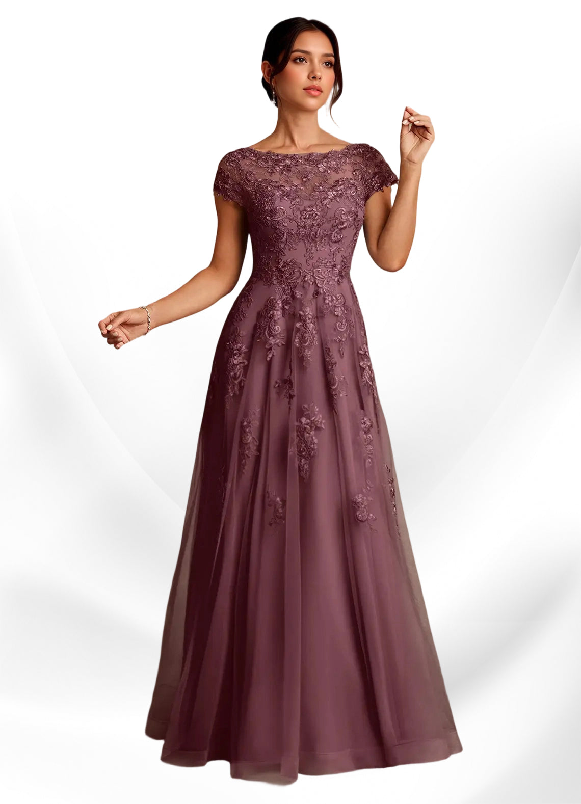 Augday A-Line Lace Chiffon Dress