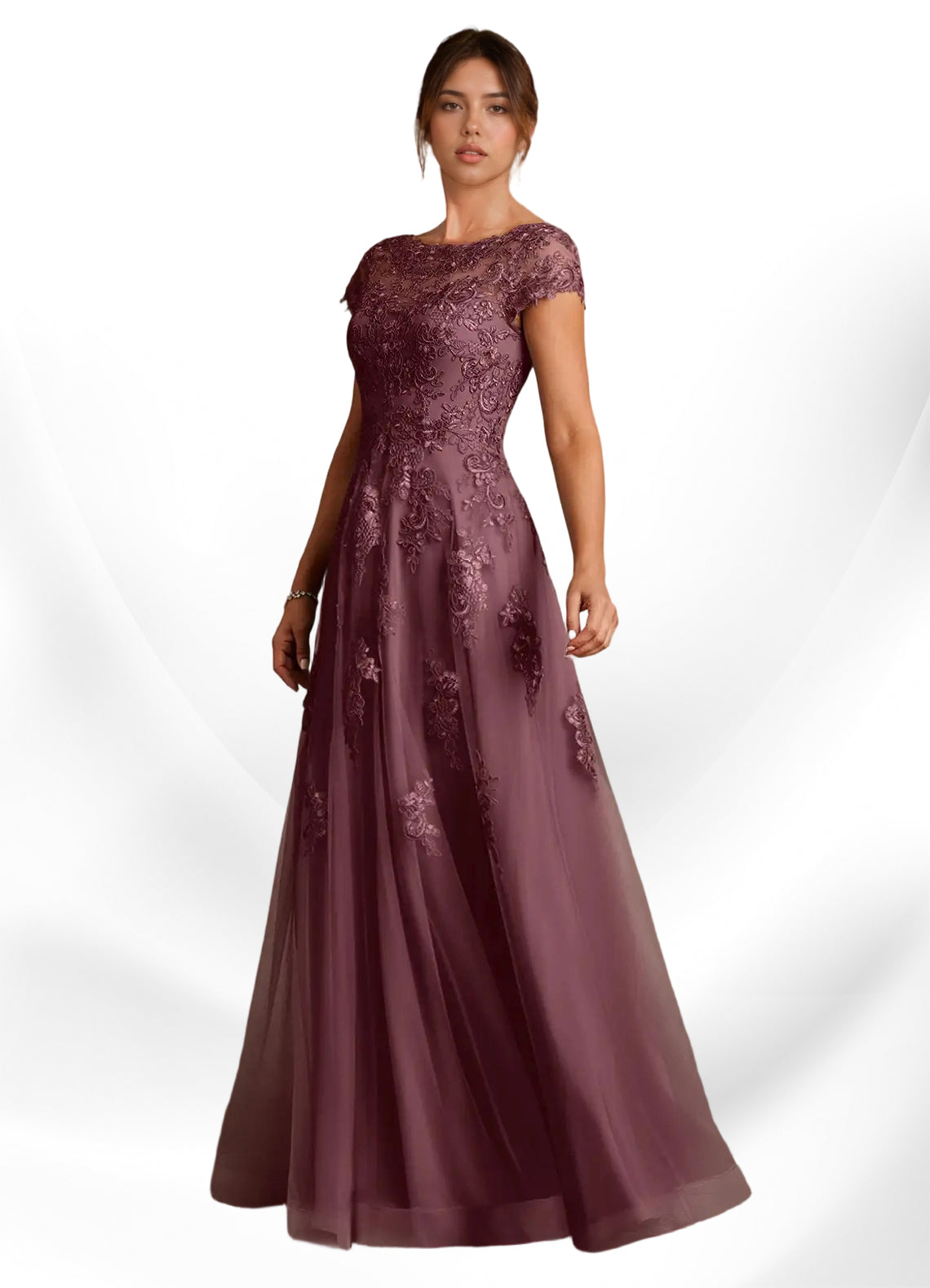 Augday A-Line Lace Chiffon Dress