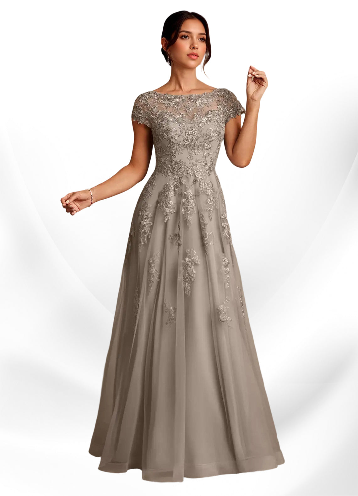 Augday A-Line Lace Chiffon Dress