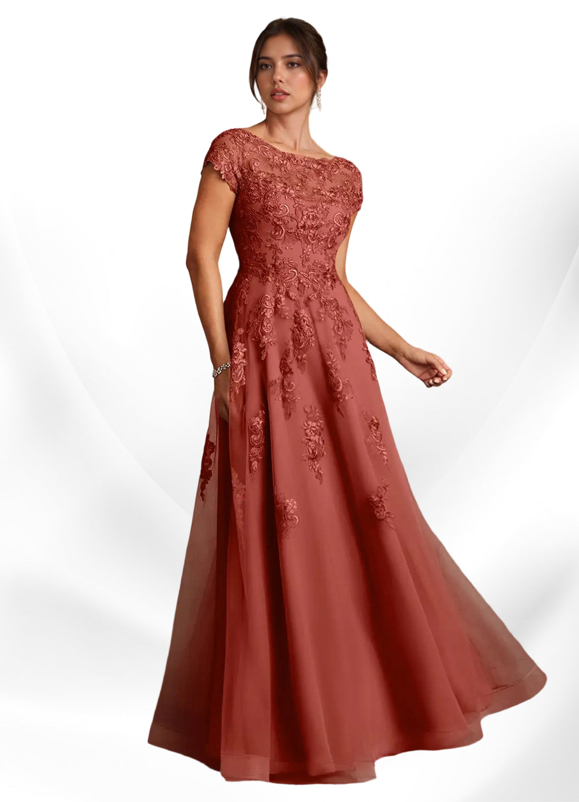 Augday A-Line Lace Chiffon Dress