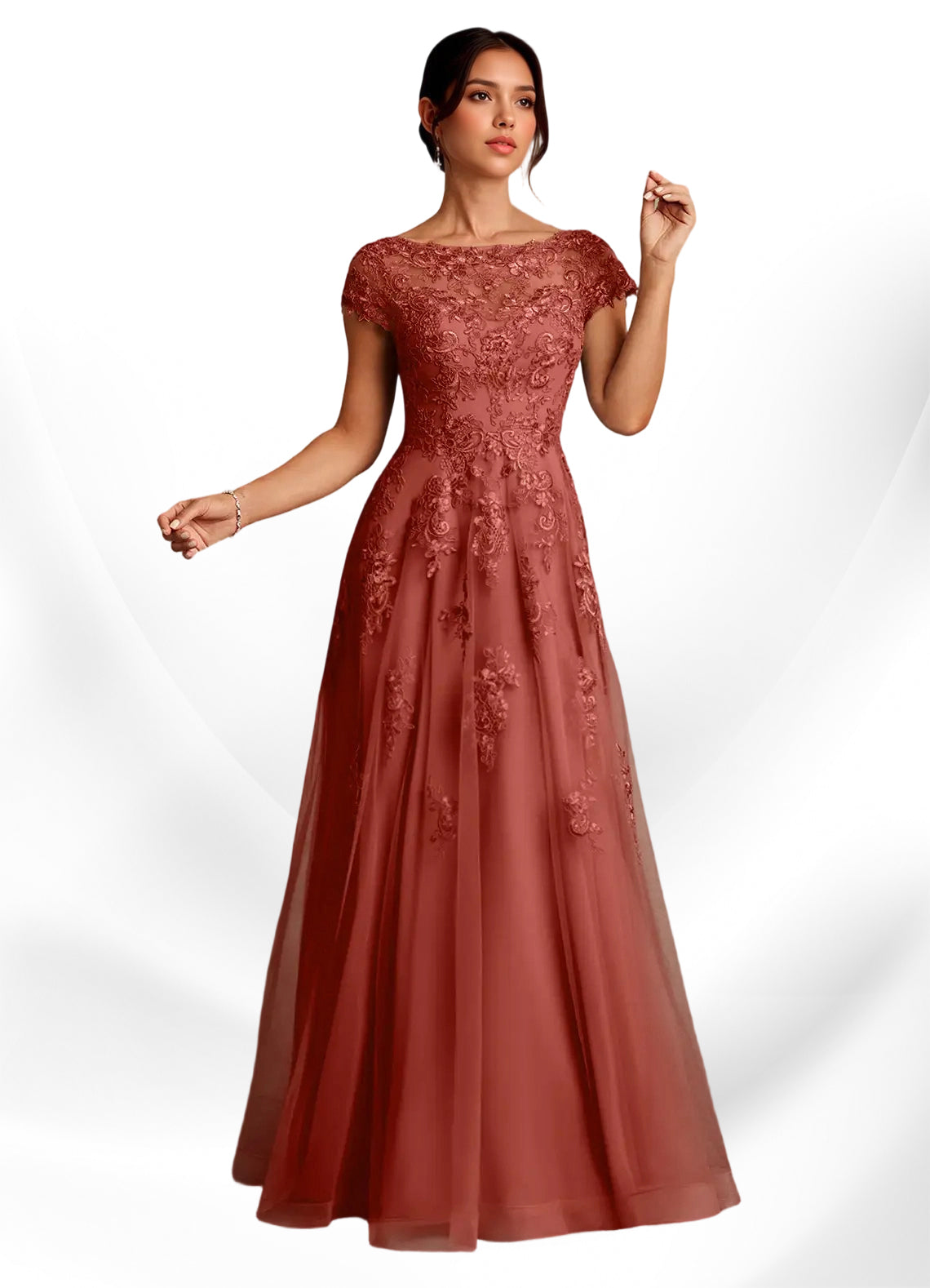 Augday A-Line Lace Chiffon Dress