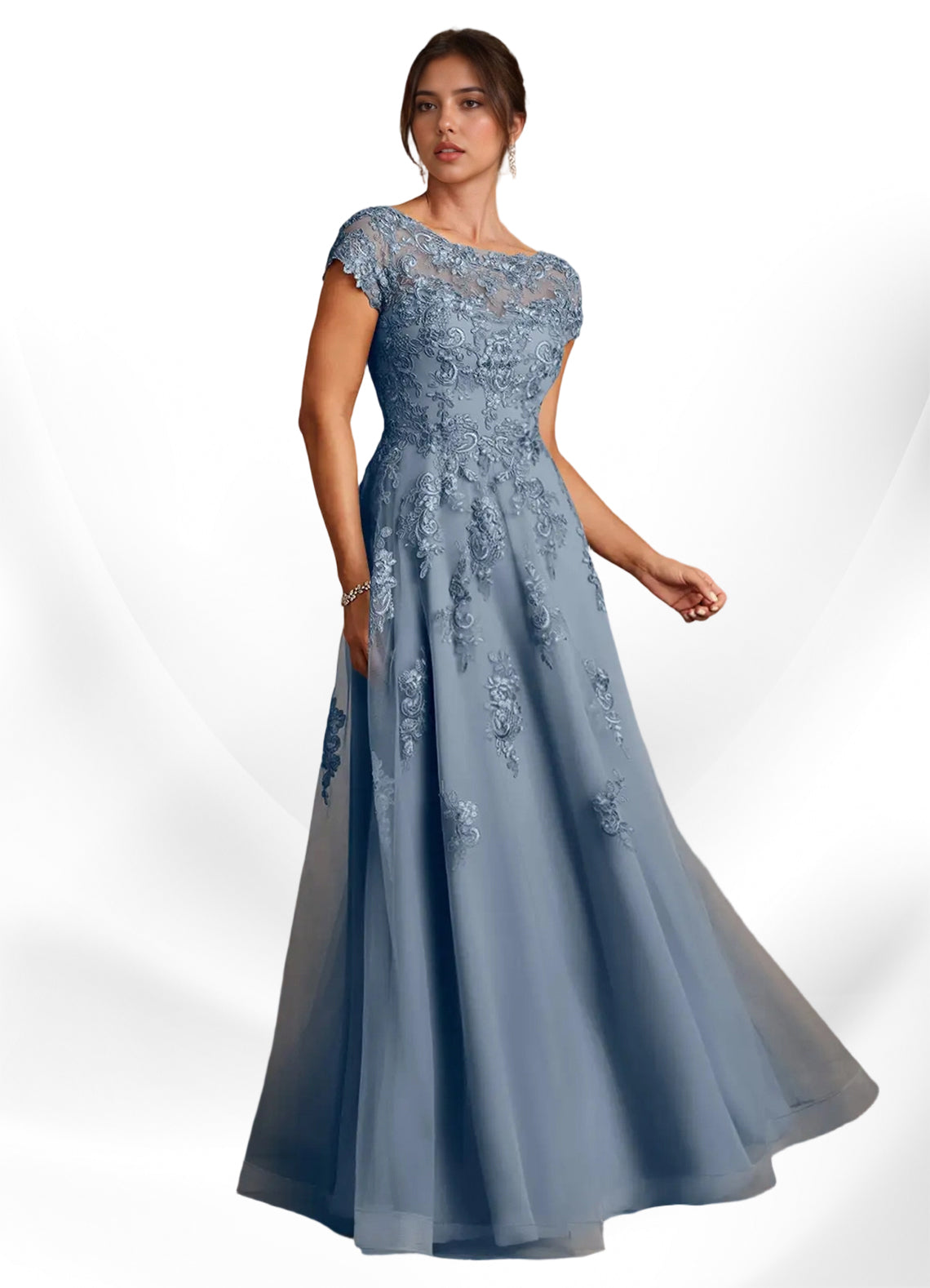 Augday A-Line Lace Chiffon Dress