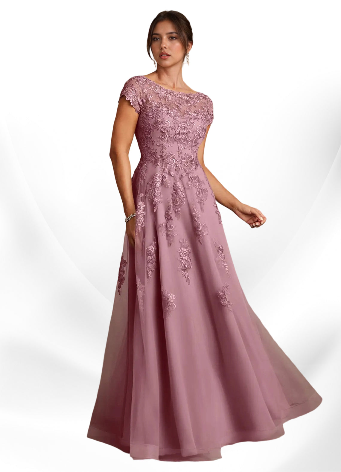 Augday A-Line Lace Chiffon Dress