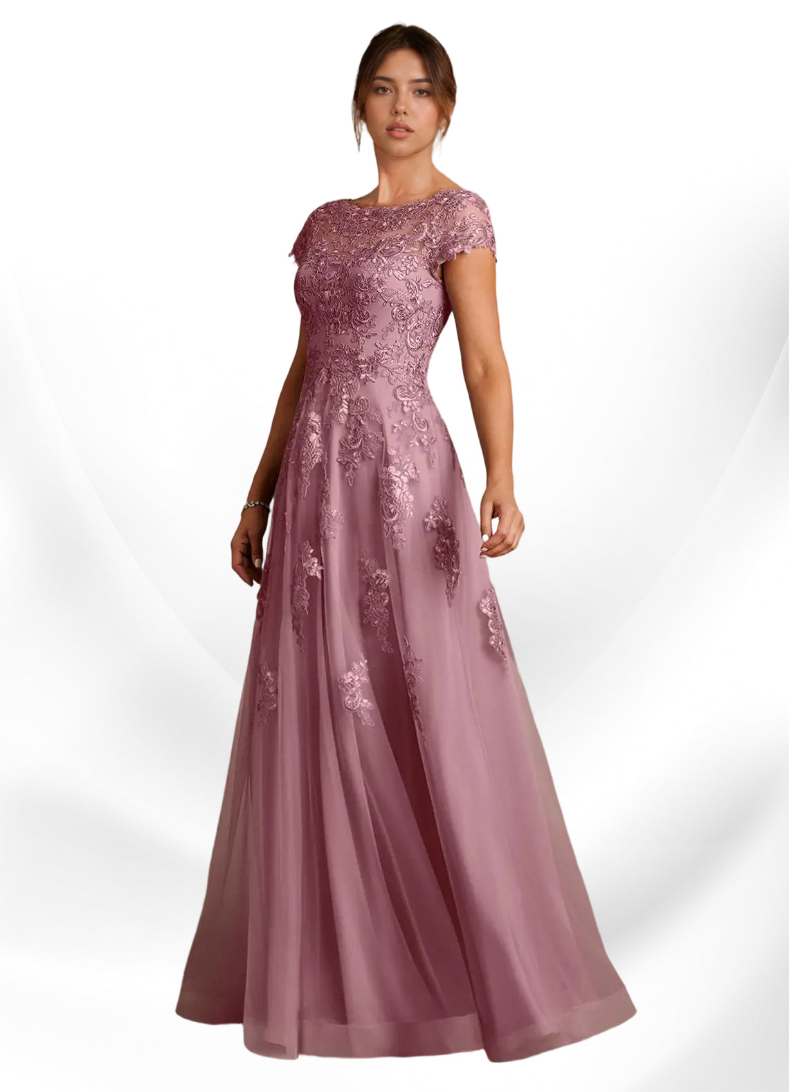 Augday A-Line Lace Chiffon Dress