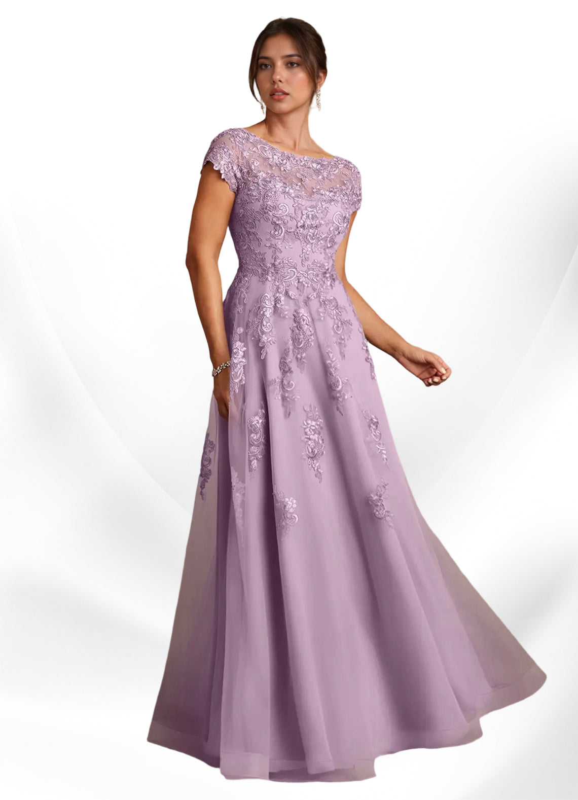 Augday A-Line Lace Chiffon Dress