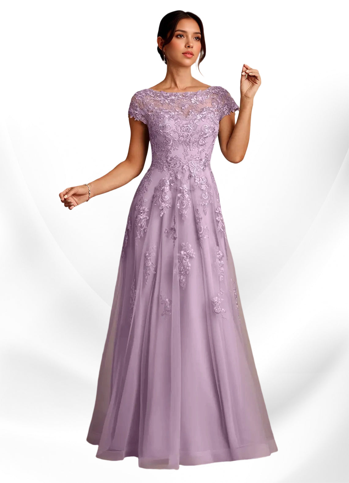 Augday A-Line Lace Chiffon Dress