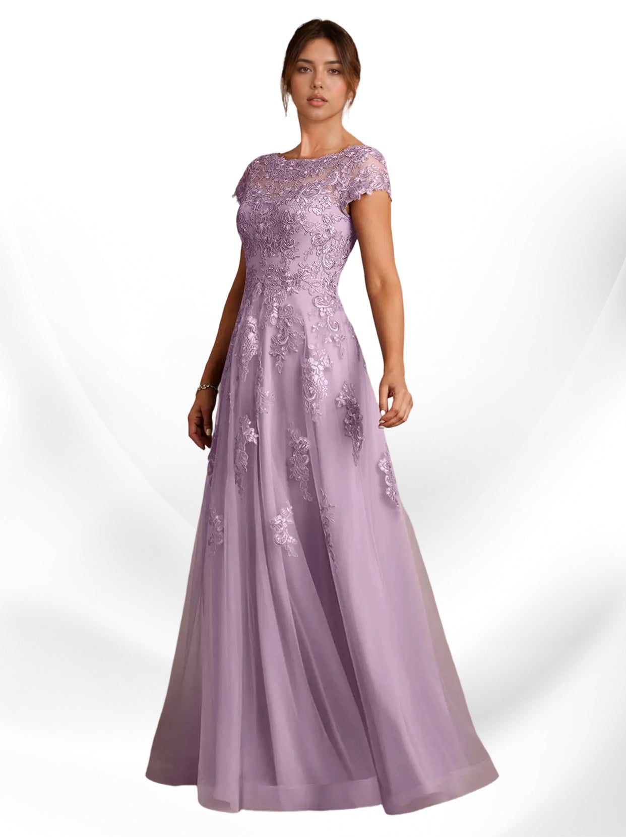 Augday A-Line Lace Chiffon Dress