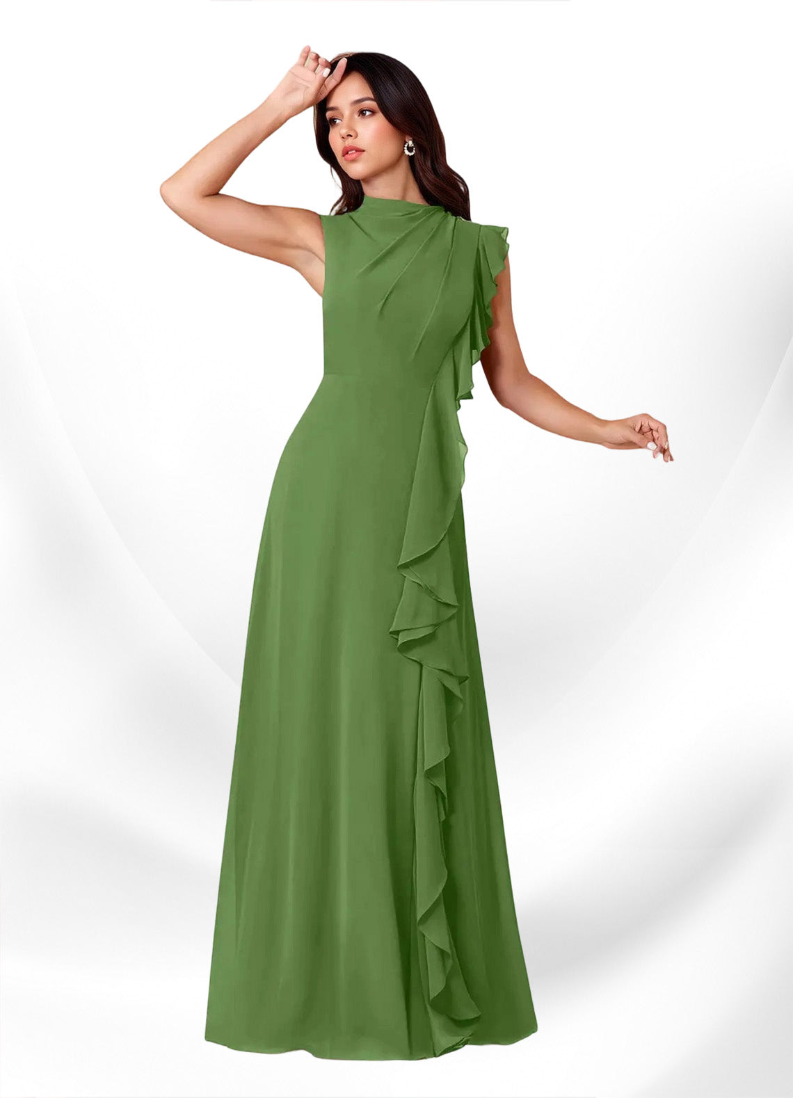 Augday Narine A-Line High Neckline Pleated Chiffon Dress