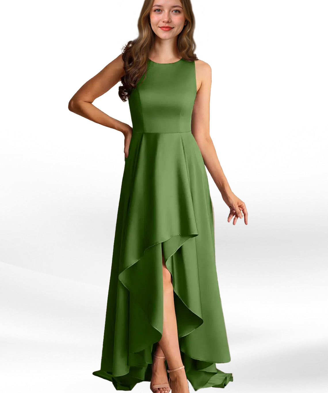 Augday Niles A-Line Trains Stretch Satin Dress