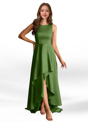 Augday Niles A-Line Trains Stretch Satin Dress