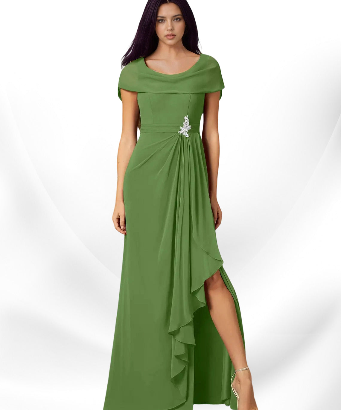 Augday Mary A-Line Side Slit Chiffon Dress