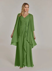 Augday Manuella A-Line V-Neck Pleated Chiffon Dress