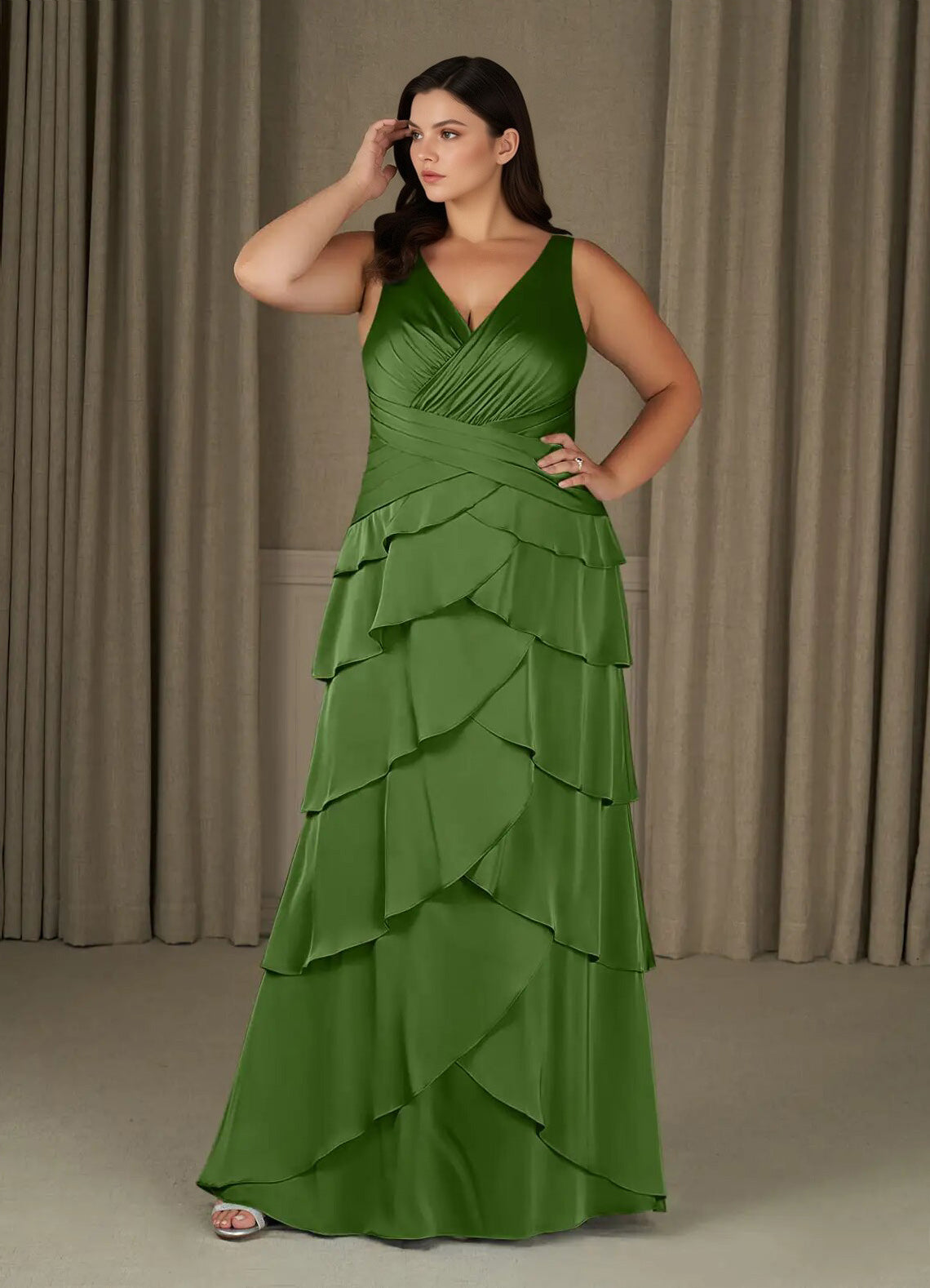 Augday Viola A-Line Pleated Stretch Satin Dress Plus Size
