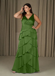Augday Viola A-Line Pleated Stretch Satin Dress Plus Size