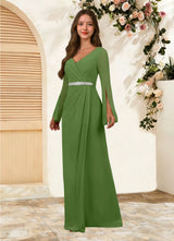 Augday Belinda A-Line V-Neck Pleated Chiffon Dress