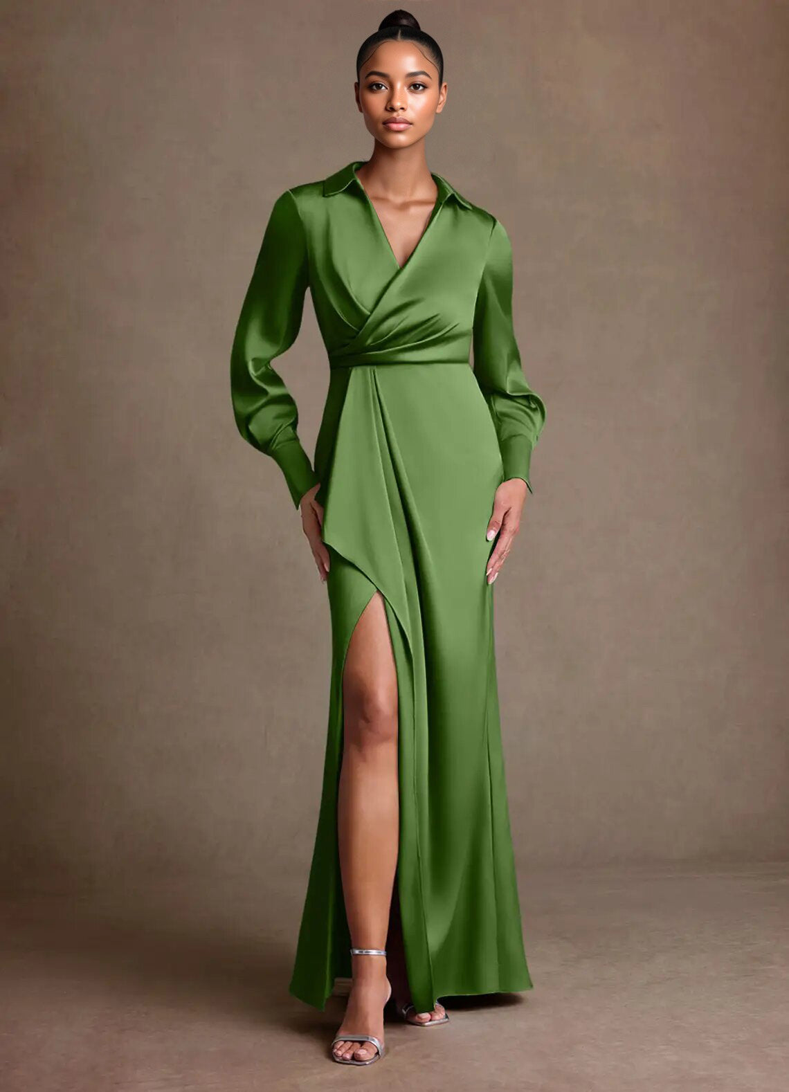 Augday Jacinta Sheath Pleated Stretch Satin Dress