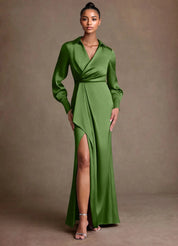 Augday Jacinta Sheath Pleated Stretch Satin Dress