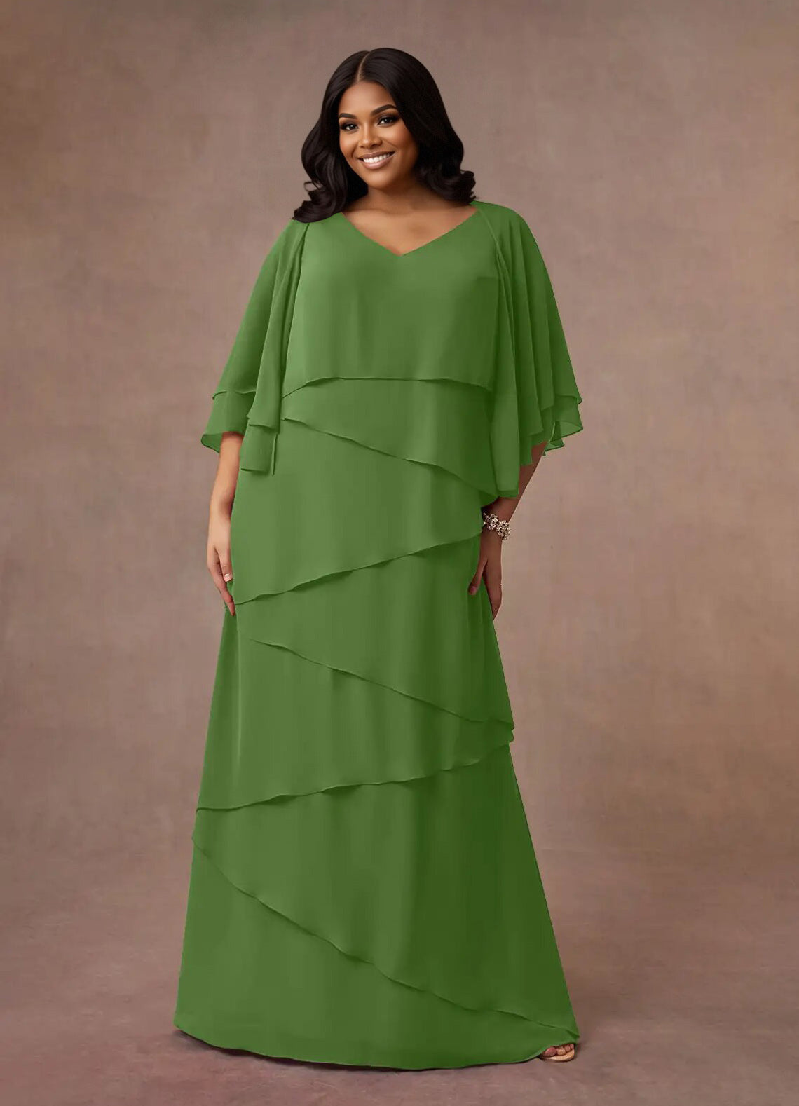 Augday OHara A-Line V-Neck Chiffon Dress Plus Size