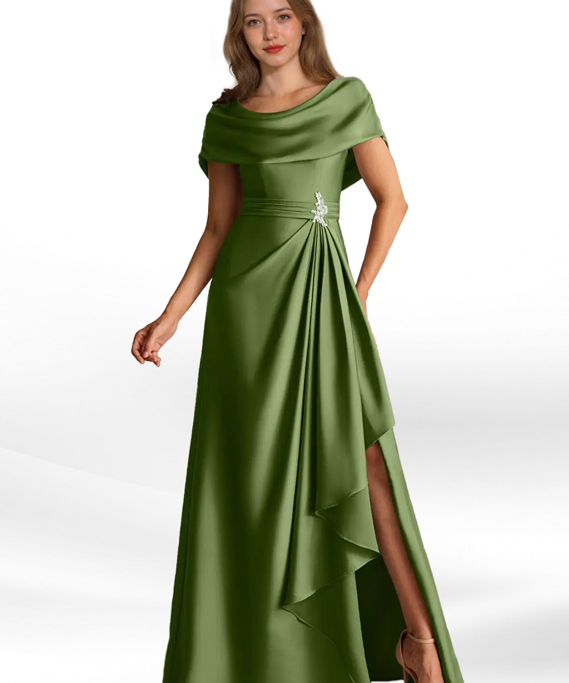 Augday Branford A-Line Pleated Stretch Satin Dress