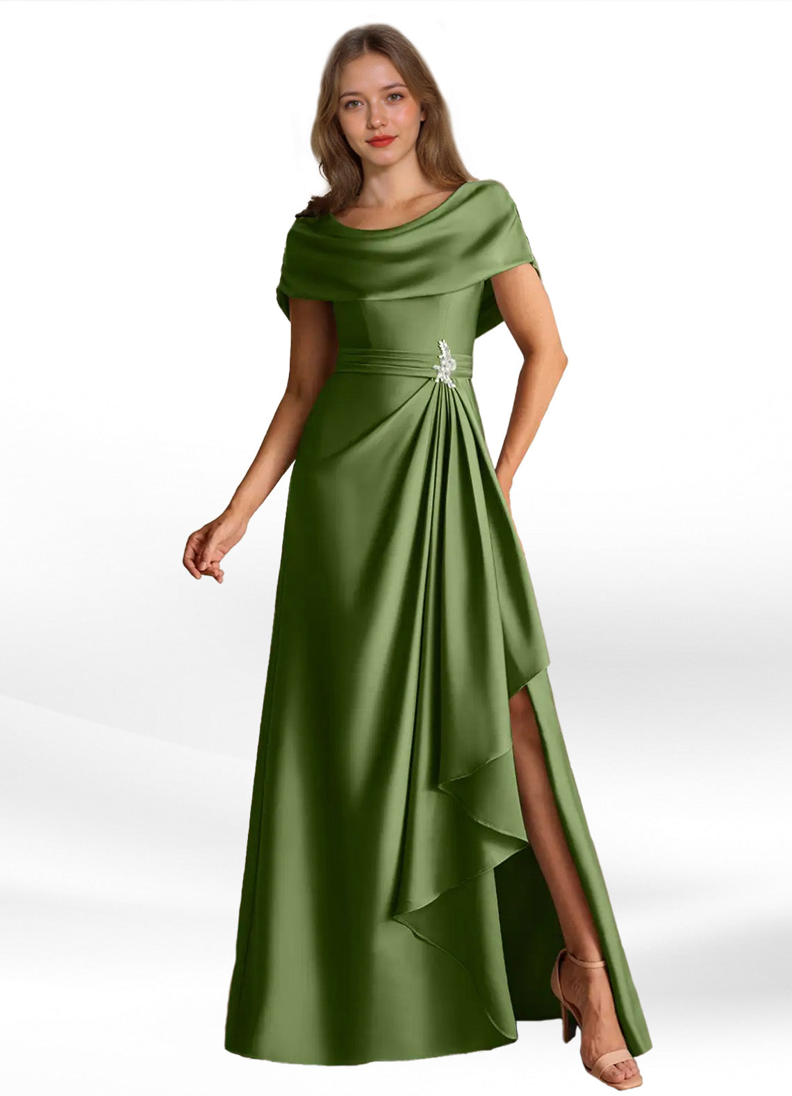 Augday Branford A-Line Pleated Stretch Satin Dress