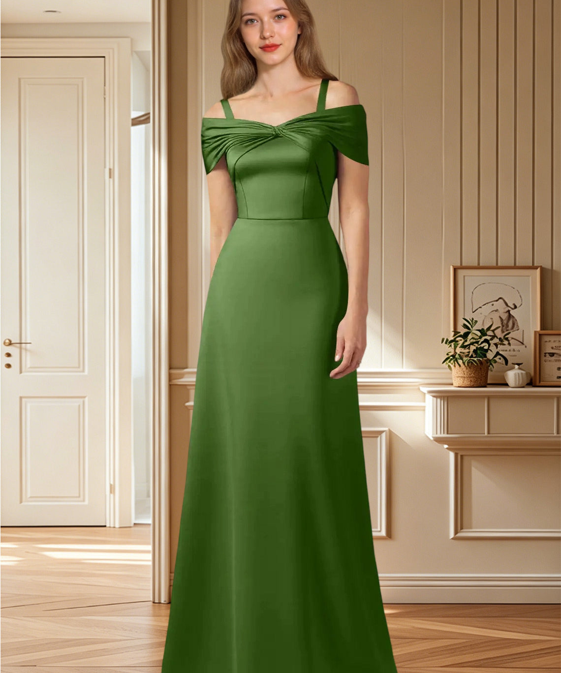Augday Amelia A-Line Off the Shoulder Stretch Satin Dress