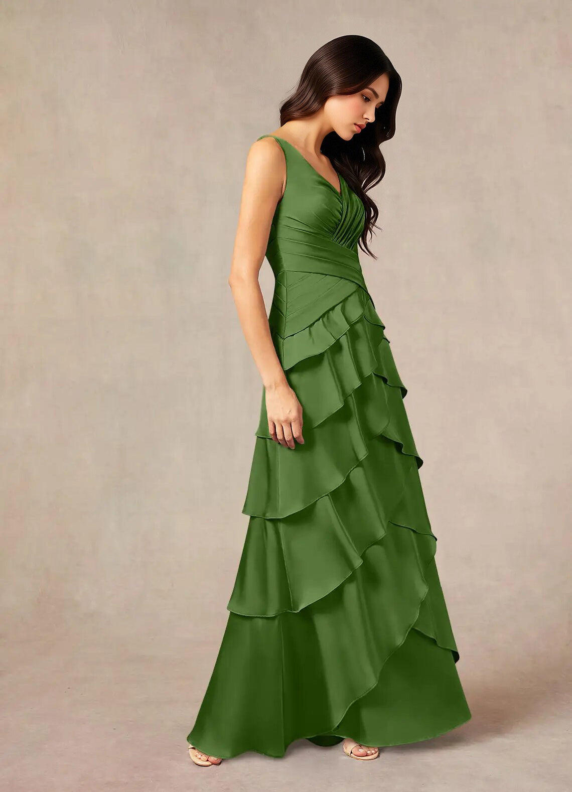 Augday Viola A-Line Pleated Stretch Satin Dress
