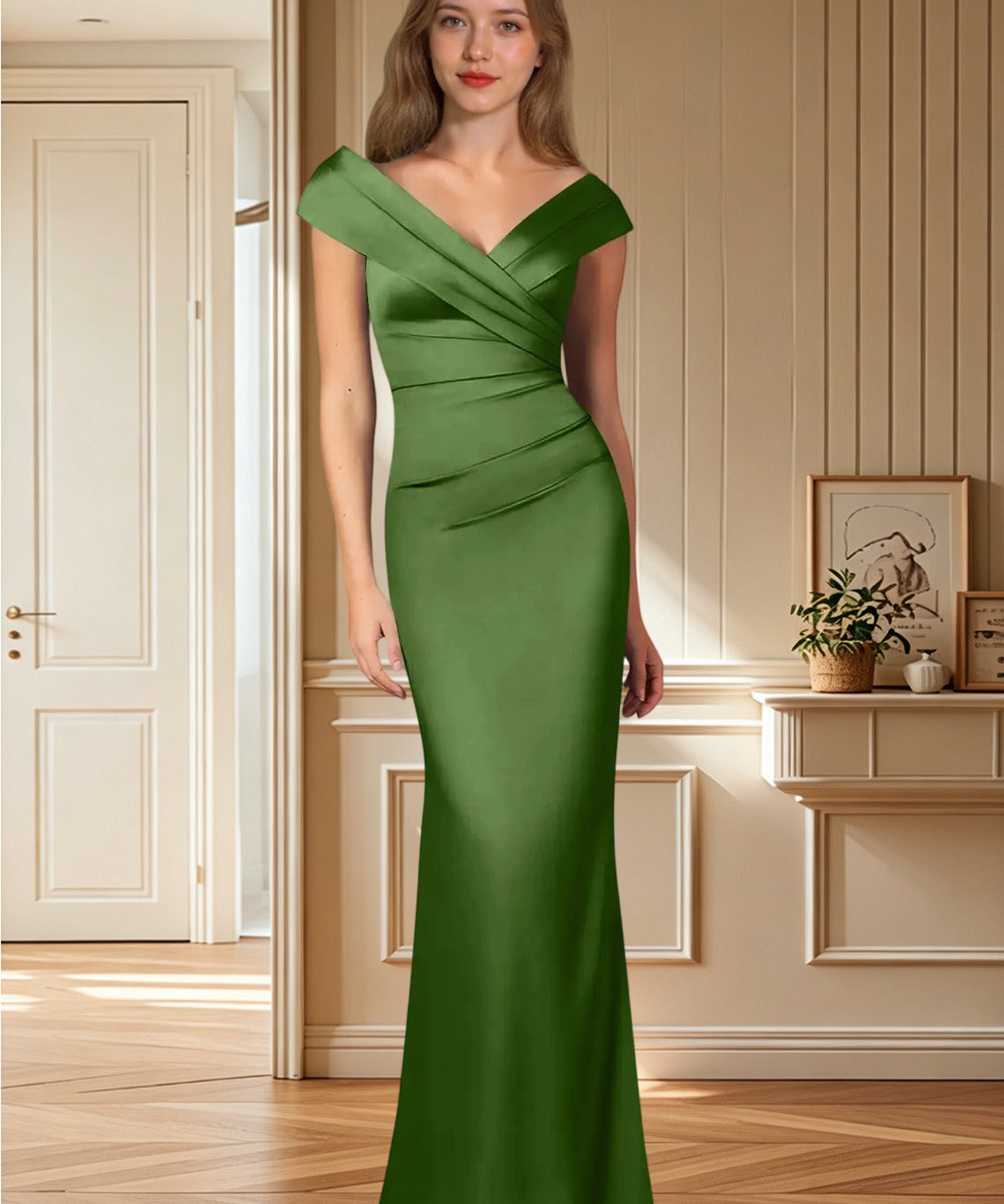 Augday Ludlow Mermaid Pleated Stretch Satin Dress