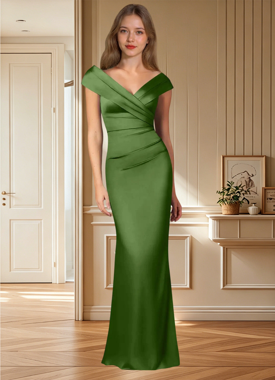 Augday Ludlow Mermaid Pleated Stretch Satin Dress