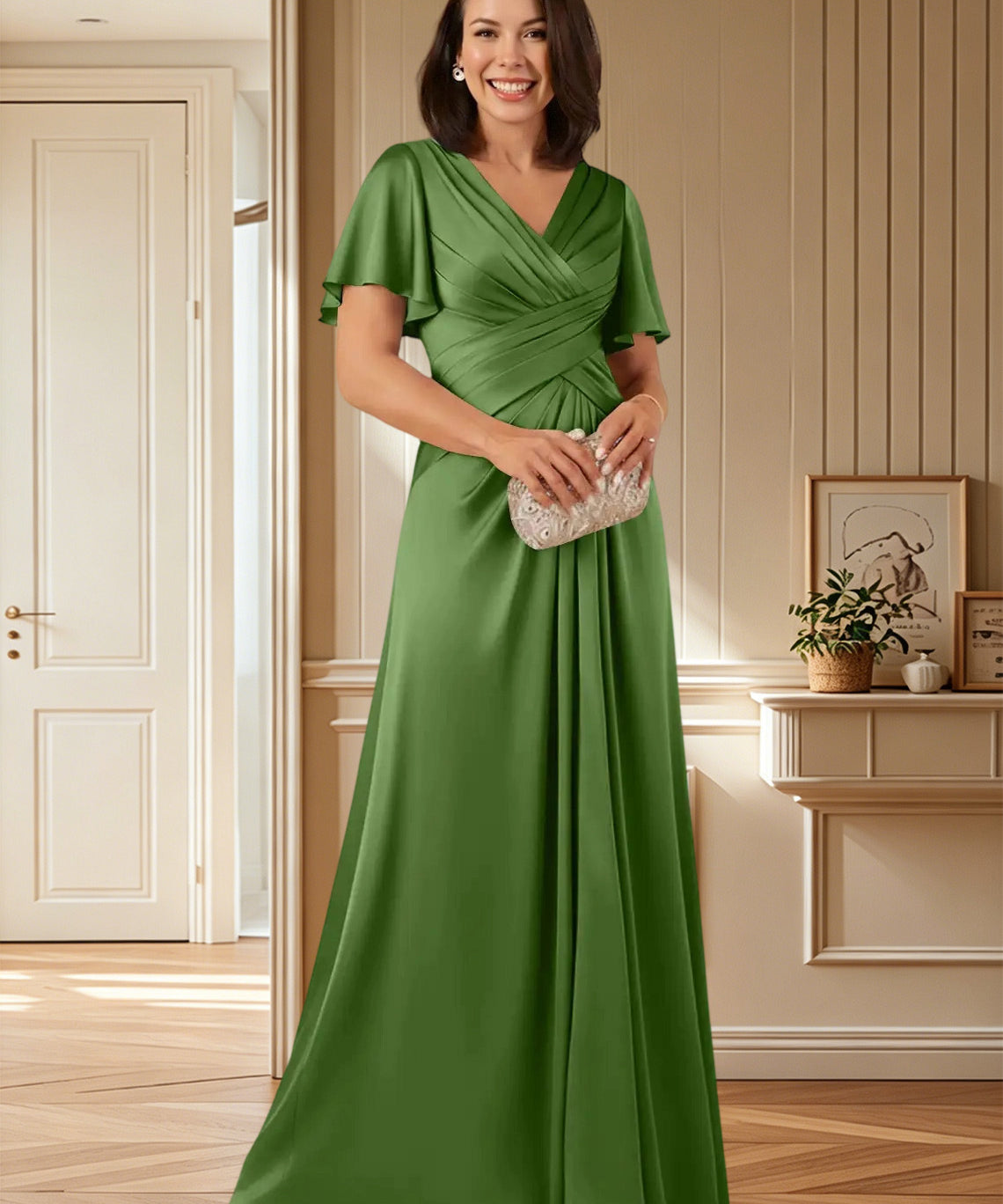 Augday Emmeline A-Line Pleated Stretch Satin Dress