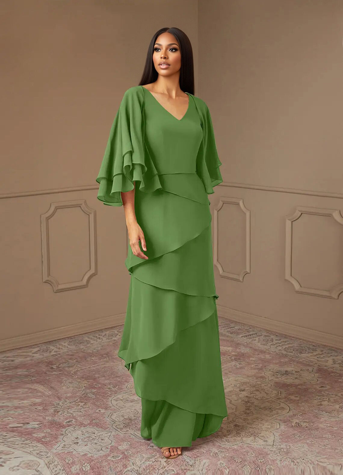 Augday OHara A-Line V-Neck Chiffon Dress