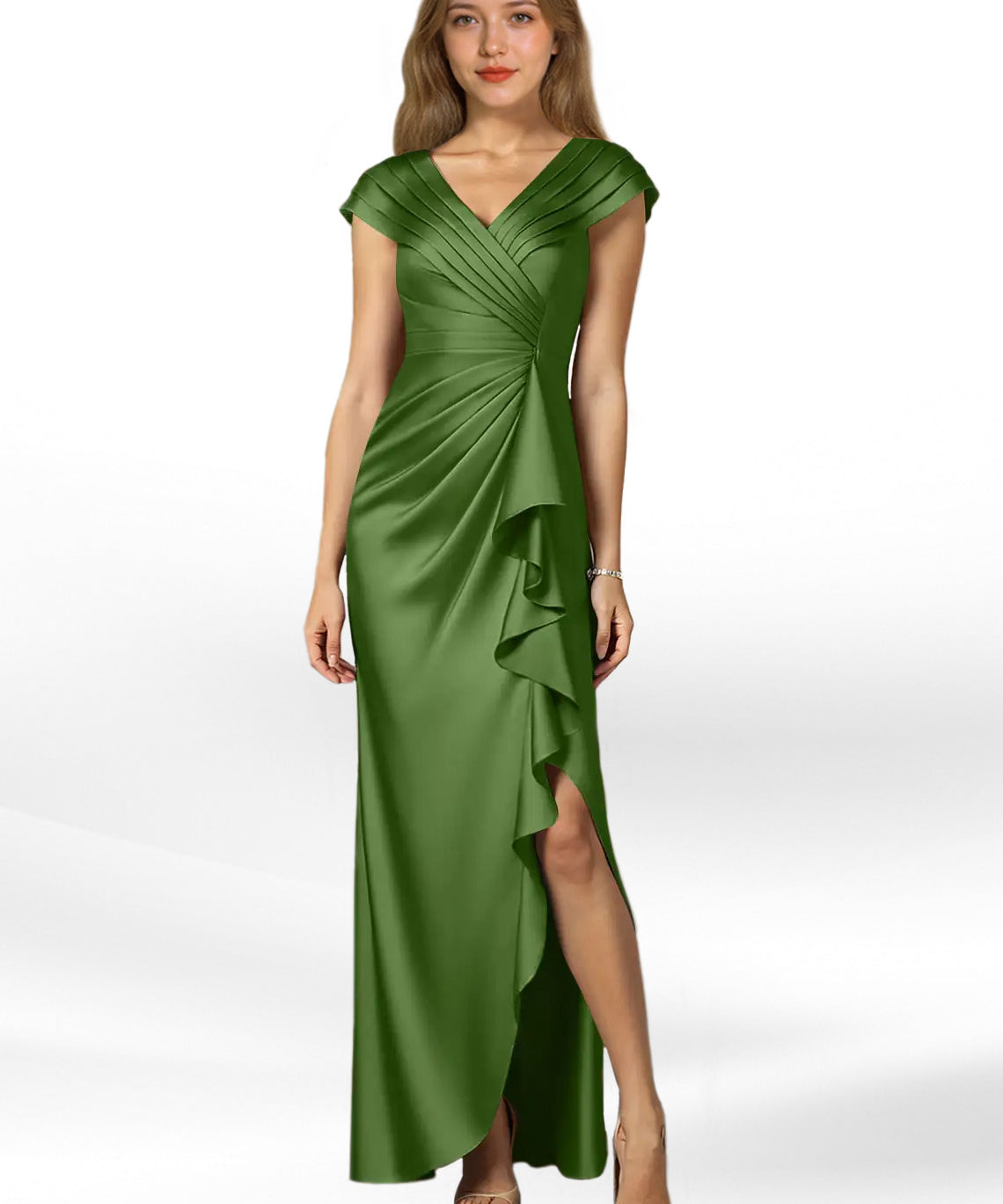 Augday Anderson A-Line Pleated Stretch Satin Dress