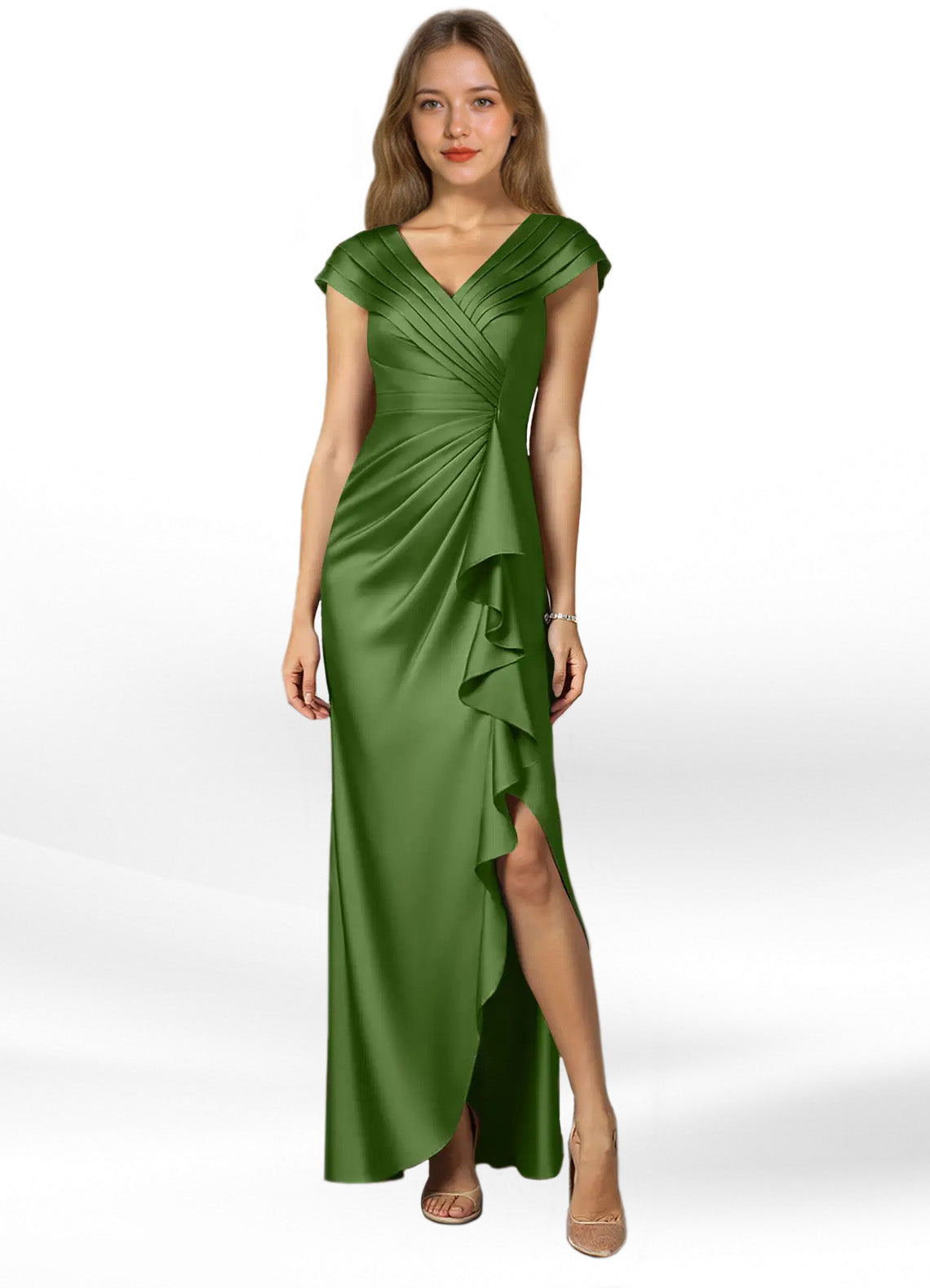 Augday Anderson A-Line Pleated Stretch Satin Dress