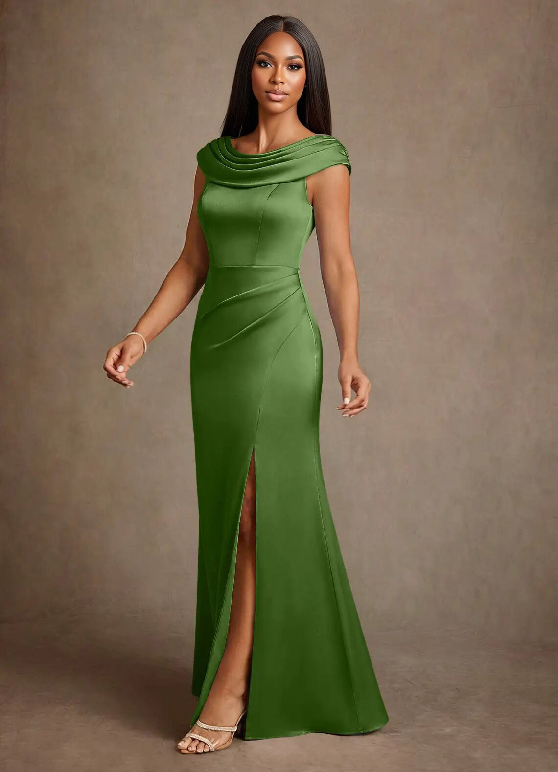 Augday Irvine A-Line Pleated Stretch Satin Dress