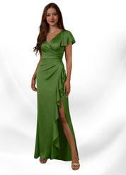 Augday Roya Mermaid V-Neck Pleated Stretch Satin