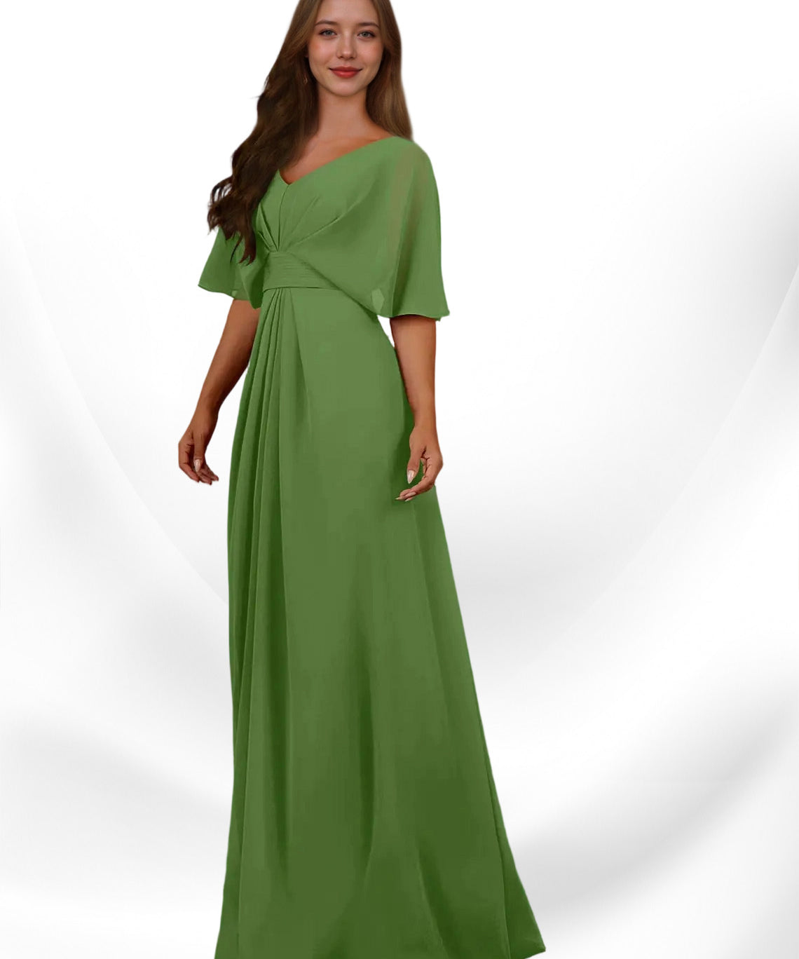 Augday Oksana A-Line V-Neck Pleated Chiffon Dress
