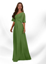 Augday Oksana A-Line V-Neck Pleated Chiffon Dress