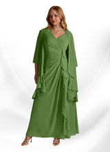 Augday Manuella A-Line V-Neck Pleated Chiffon Dress