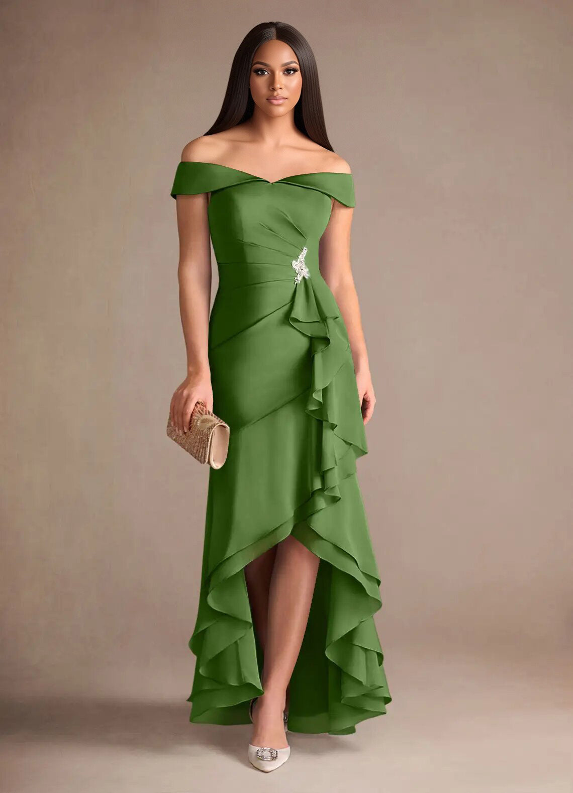 Augday Billings Mermaid Off the Shoulder Stretch Satin Dress
