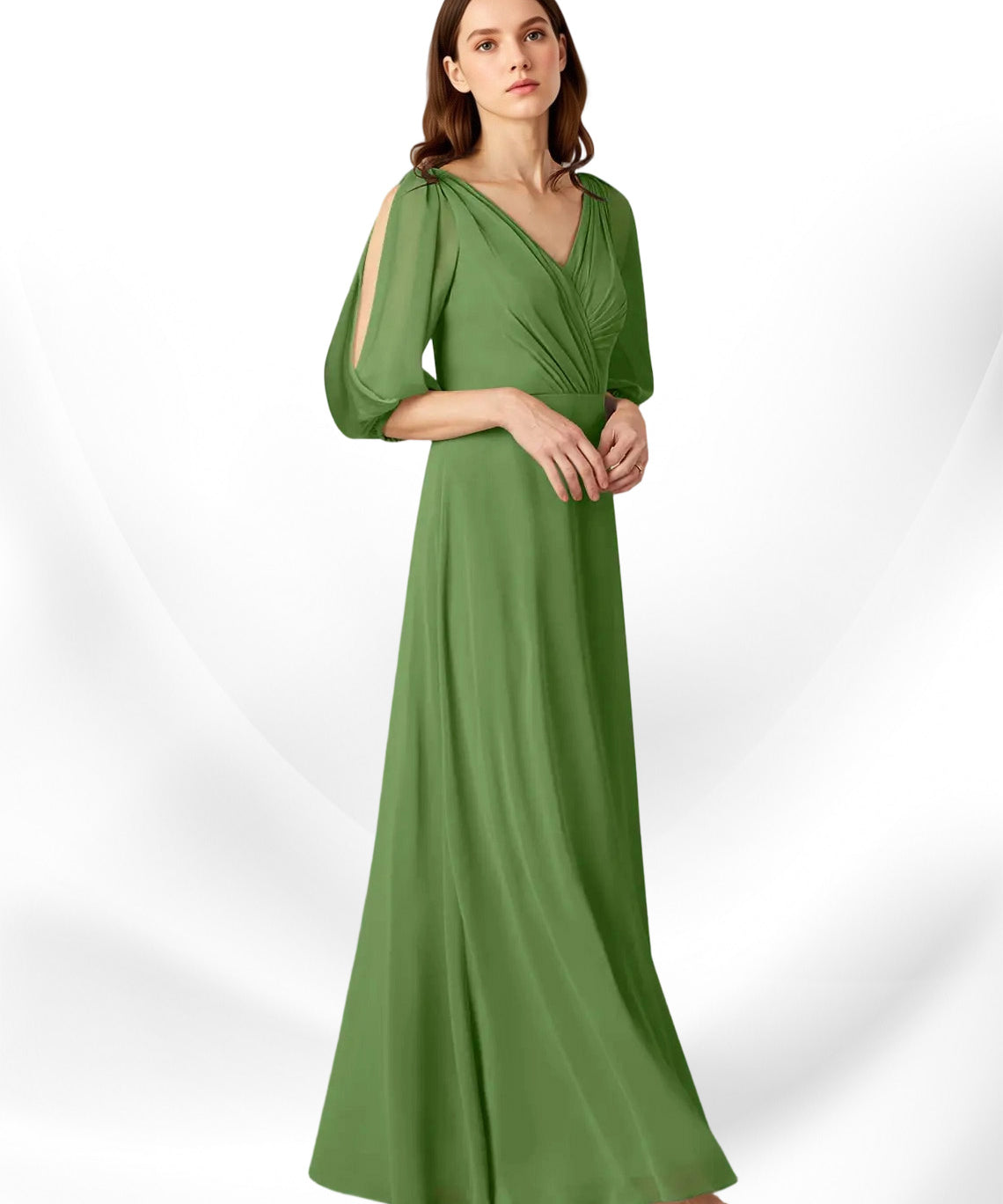 Augday Bronwyn A-Line V-Neck Ruched Chiffon Dress